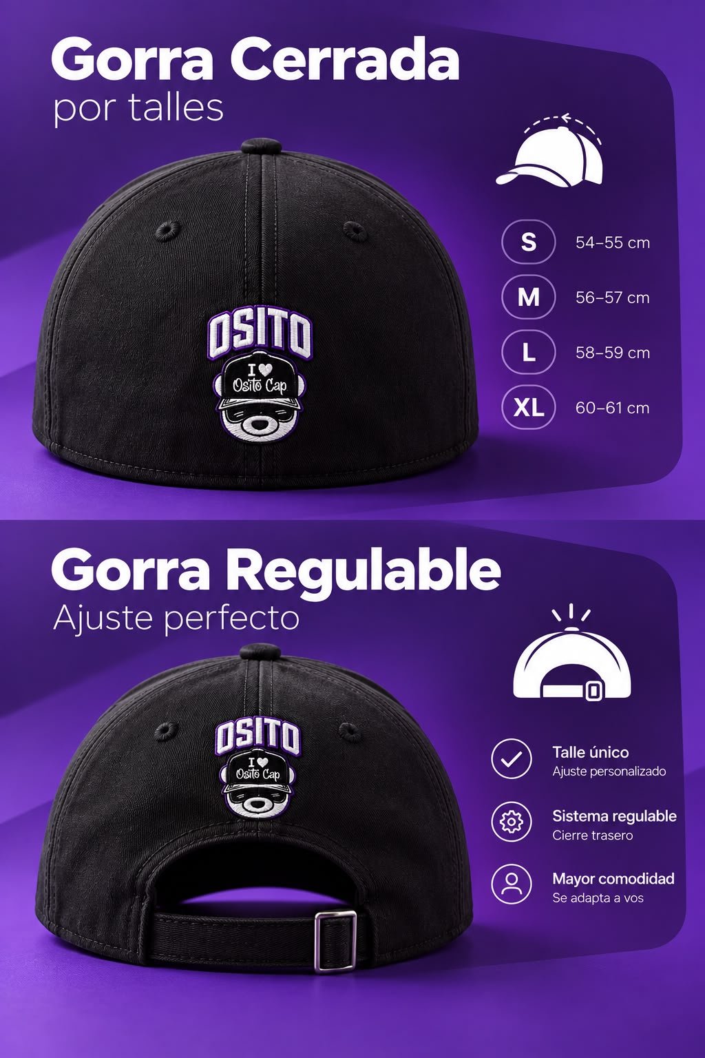 La misma gorra curva, vista desde atrás